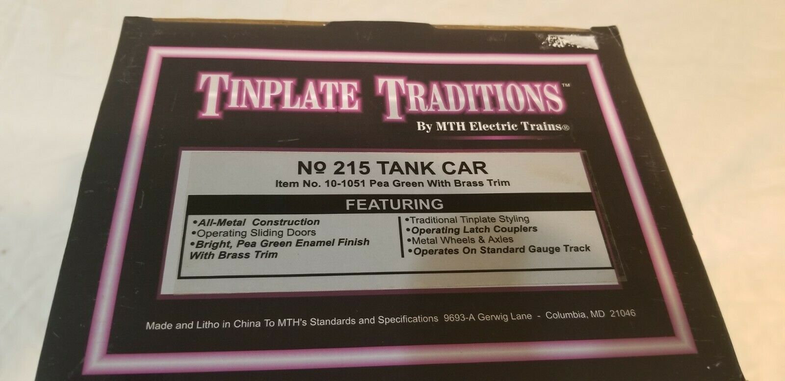Mth Tinplate Traditions No 215 Tank Car 10-1051 Pea Green W/brass Trim