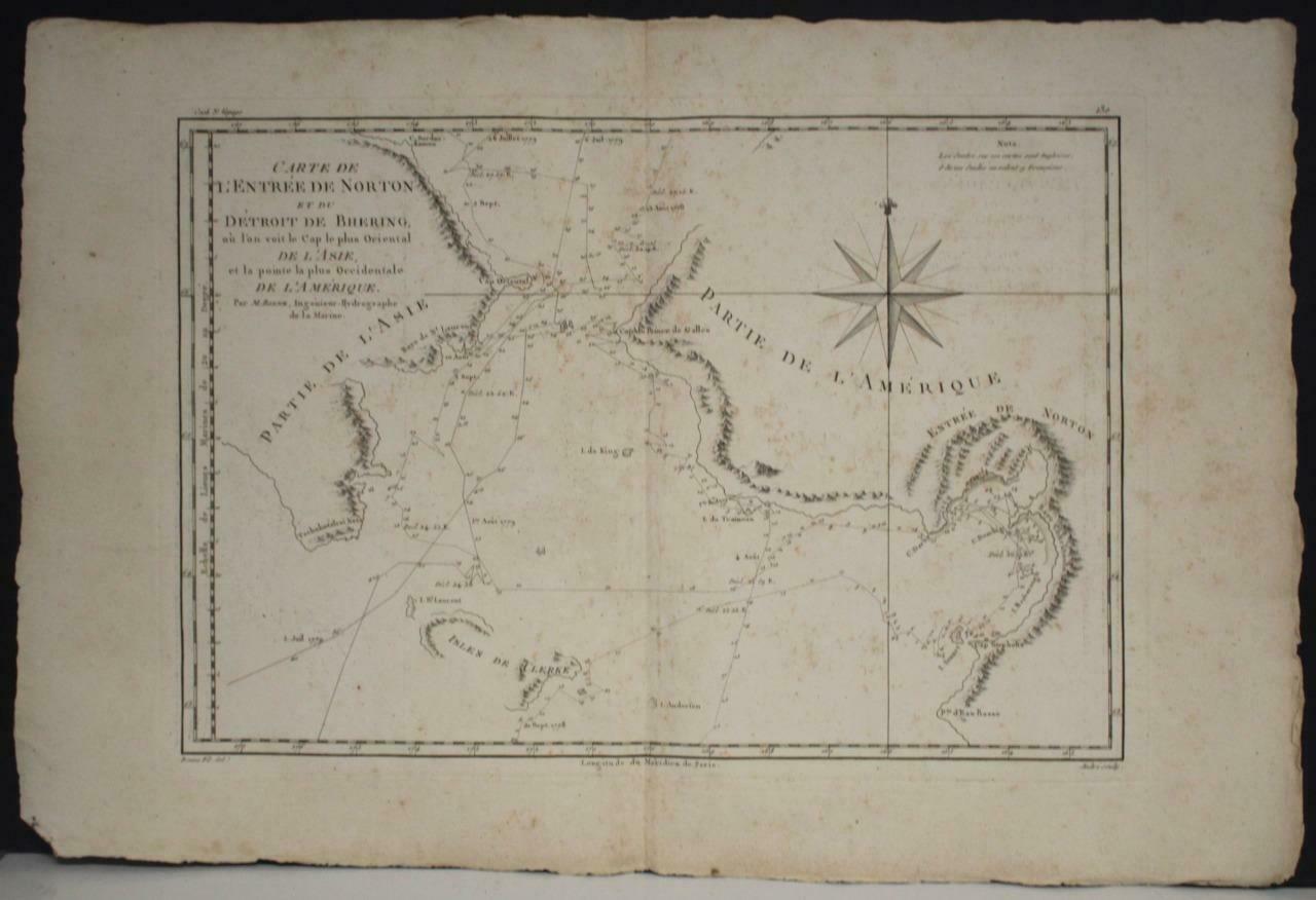 Bering Strait Norton Sound Alaska United States & Russia 1787 Bonne Antique Map