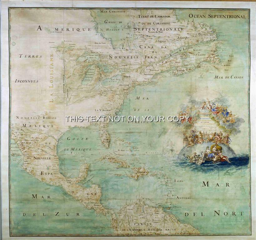 Reproduction Old Antique Vintage Color Map Of America Plan 1680 By Claud Bernou