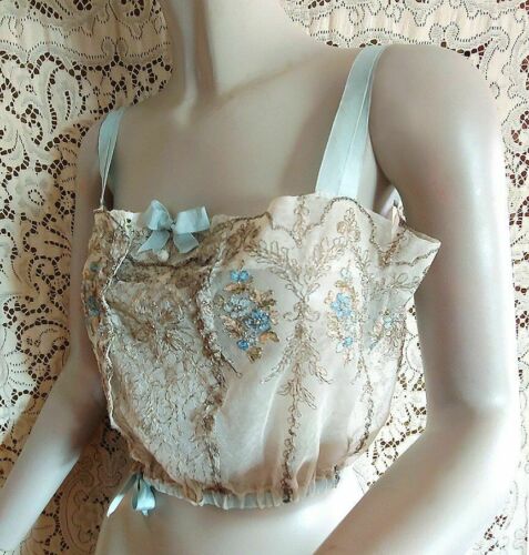 Lovely Antique Edwardian Metallic Embroidered Corset Cover Camisole