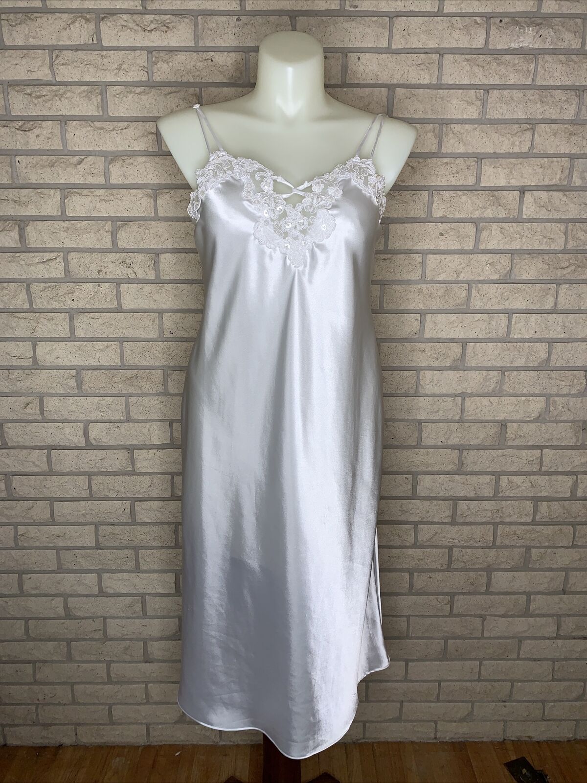 Vtg California Dynasty Long Bias Cut White Nightgown W/lace Size Large Retro