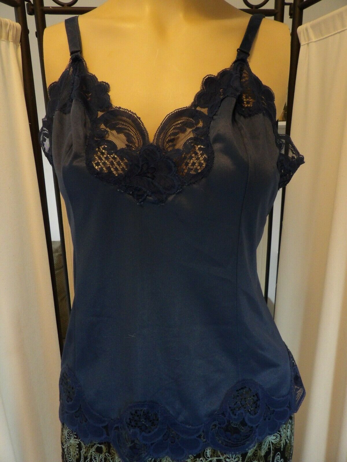 French Maid Lingerie Company 6 Panel Camisole, Size 38, Blue And Lace