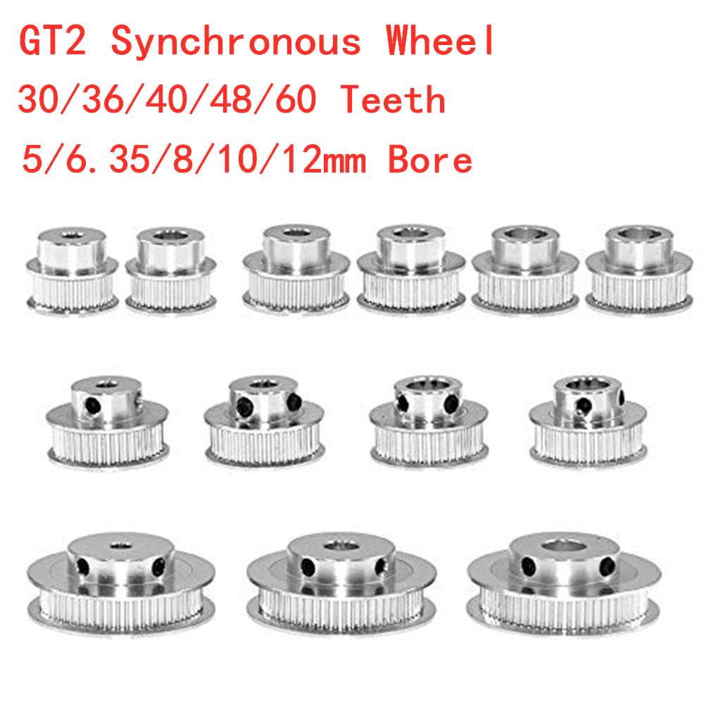 Gt2 Synchronous Wheel 30-60 Teeth 5-12mm Bore Timing Pulley 6-10mm Width Belt