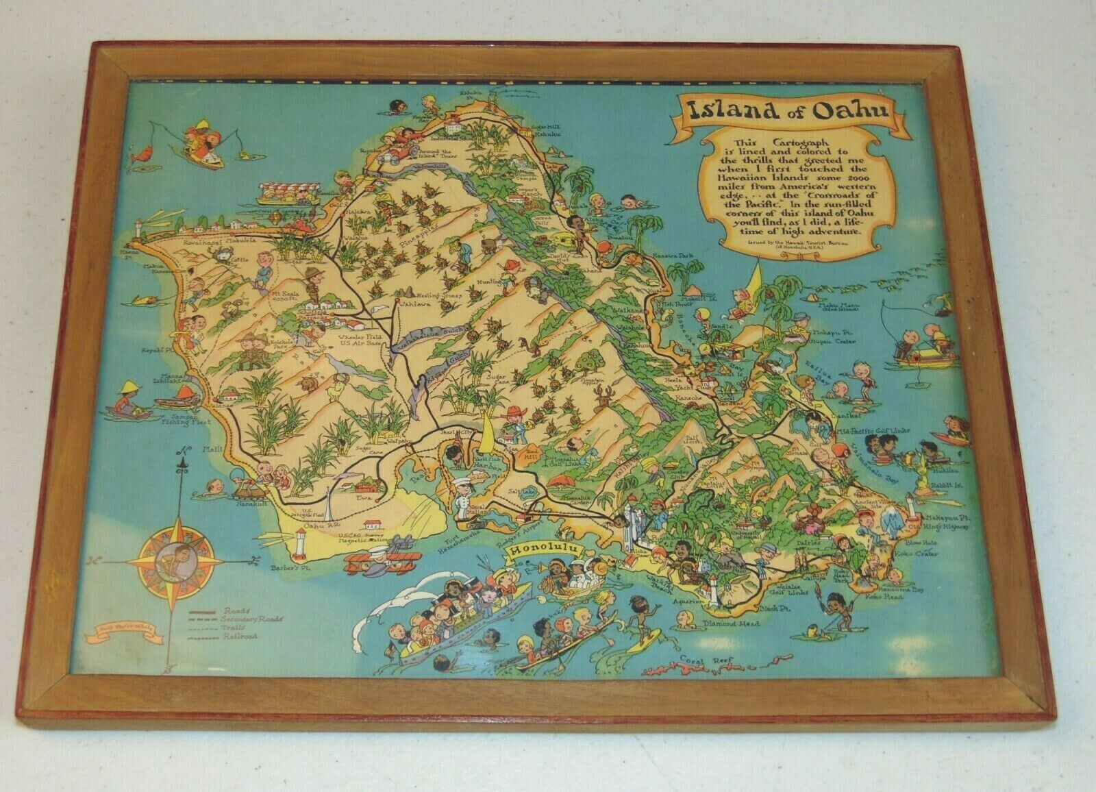 Vintage Pictorial Map Ruth Taylor White Island Of Oahu Hawaii Tourist Bureau