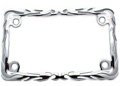 Chrome "flame" License Plate  Frame For Most Motorcycle Tag Number Bracket