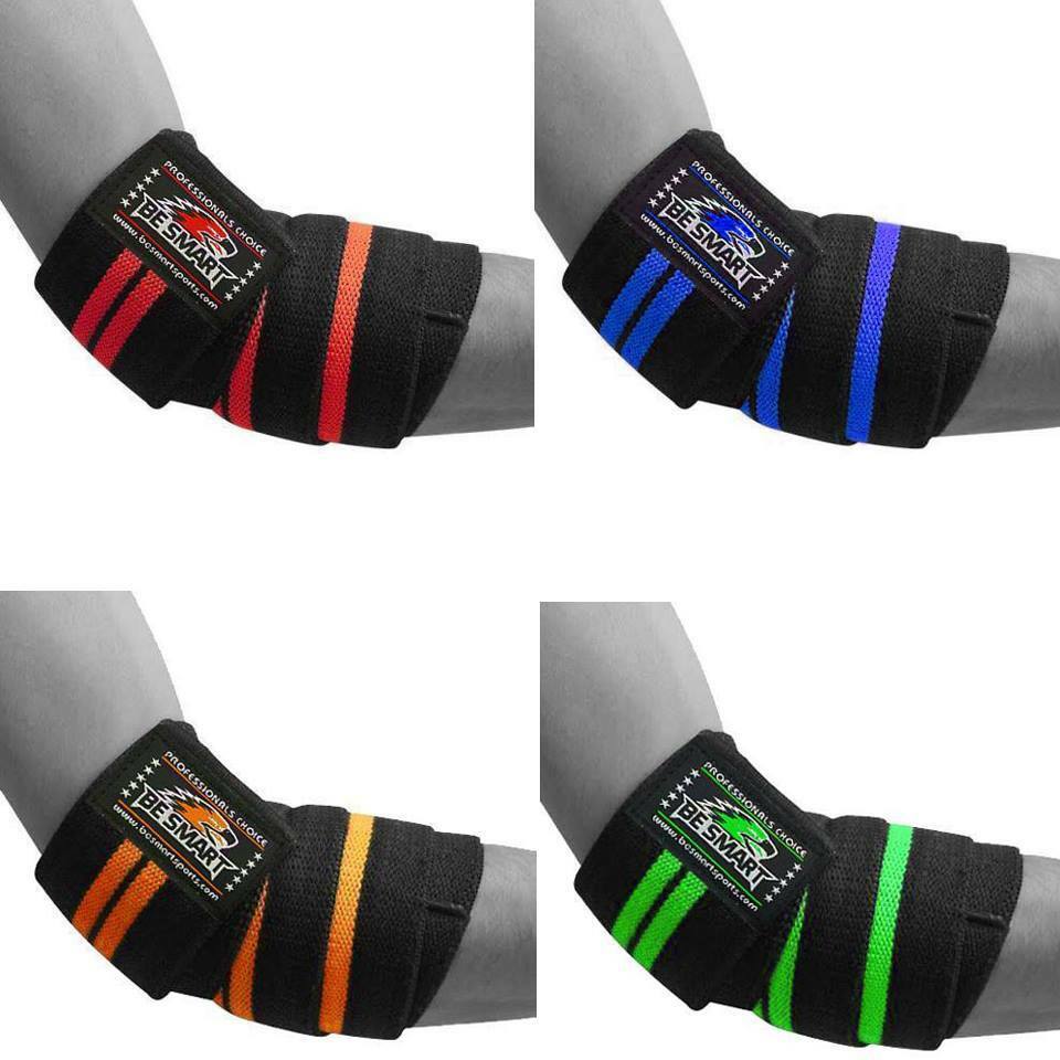 Heavy Duty Elbow Sleeves Support Wraps Straps Gym Power Weight Lifting Pair