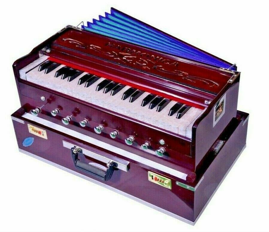 9 Stopper Portable 3.5 Octave Laying Style Harmonium Baja And Coupler Cherry Red