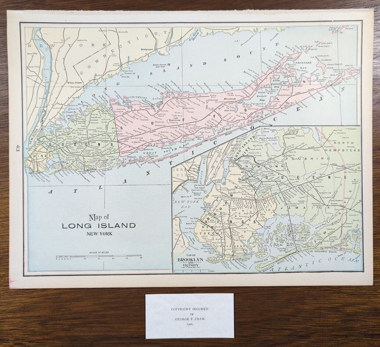 Vintage 1900 Long Island Map 14"x11" ~ Old Antique Original Riverhead Sag Harbor