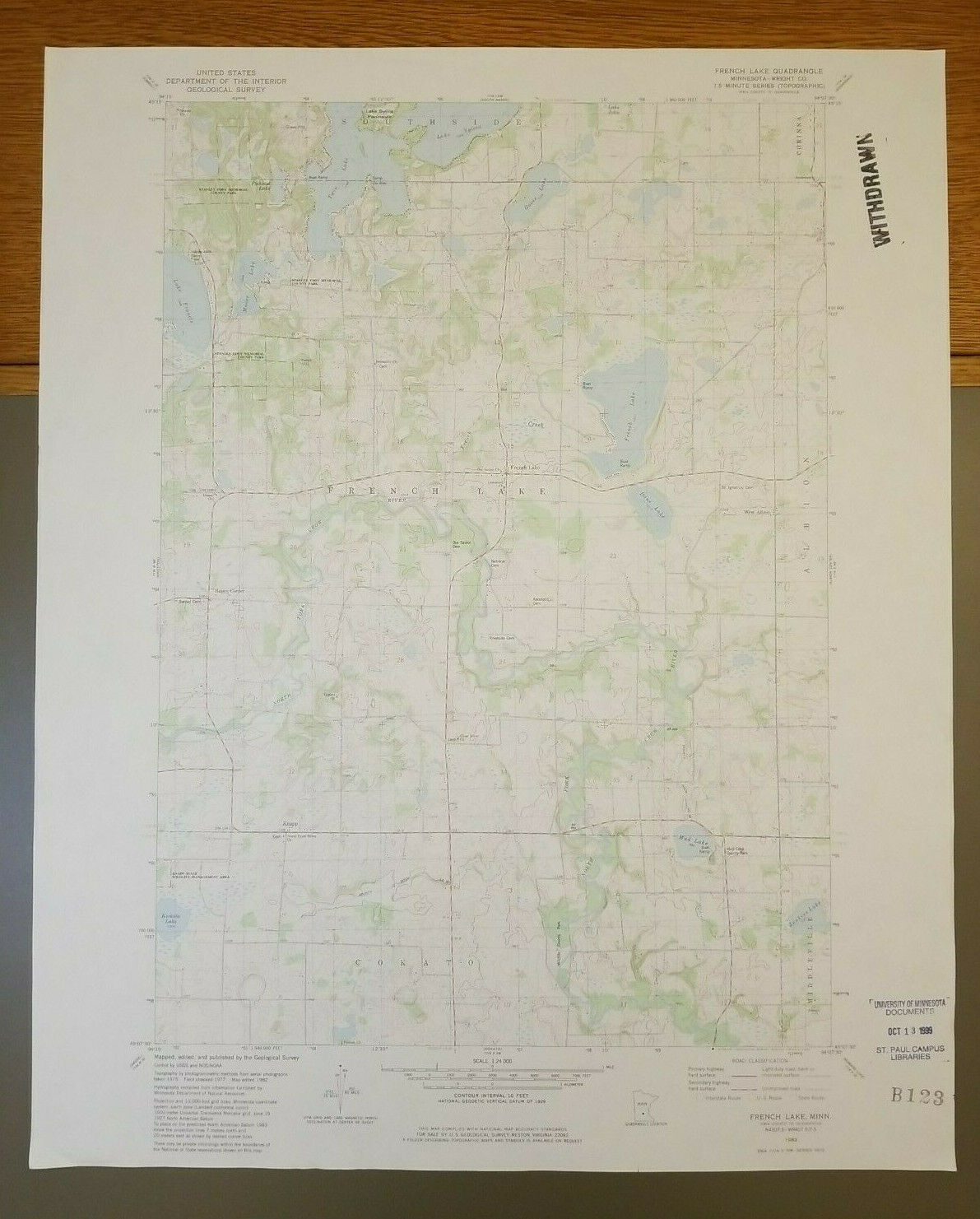 French Lake, Minnesota Original Vintage 1982 Usgs Topo Map 27" X 22"