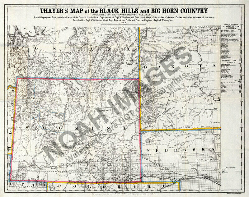 Map Of Black Hills And Big Horn Country C1877 24x30