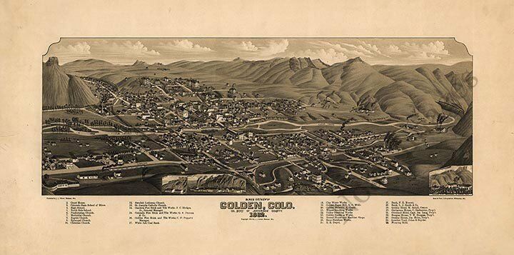 Golden Colorado  Panorama C1882 Map 23x12