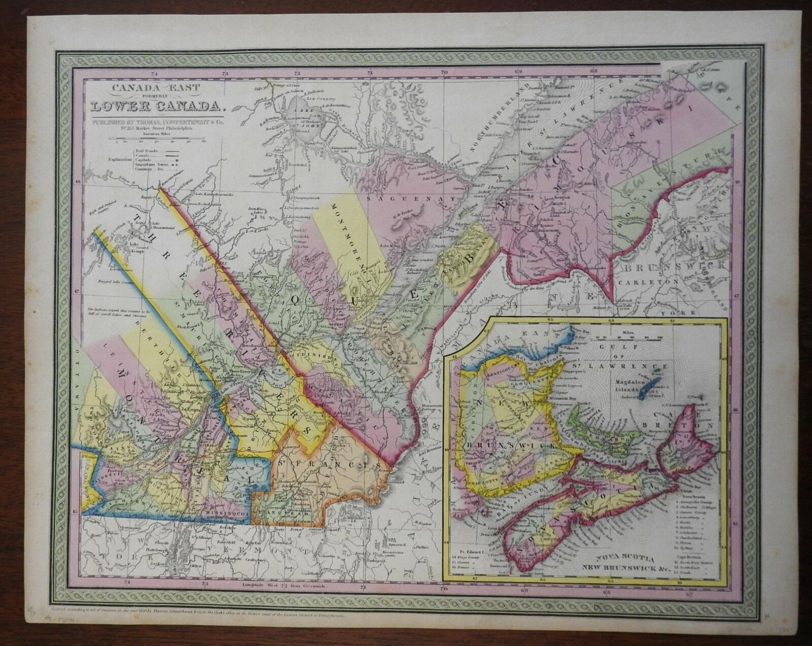 Lower Canada Quebec Montreal Ontario New Brunswick Nova Scotia 1850 Map
