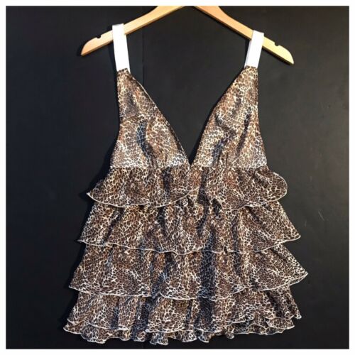 Victorias Secret Ruffle Camisole Top Animal Print Bow Lingerie Sexy Womens Xs