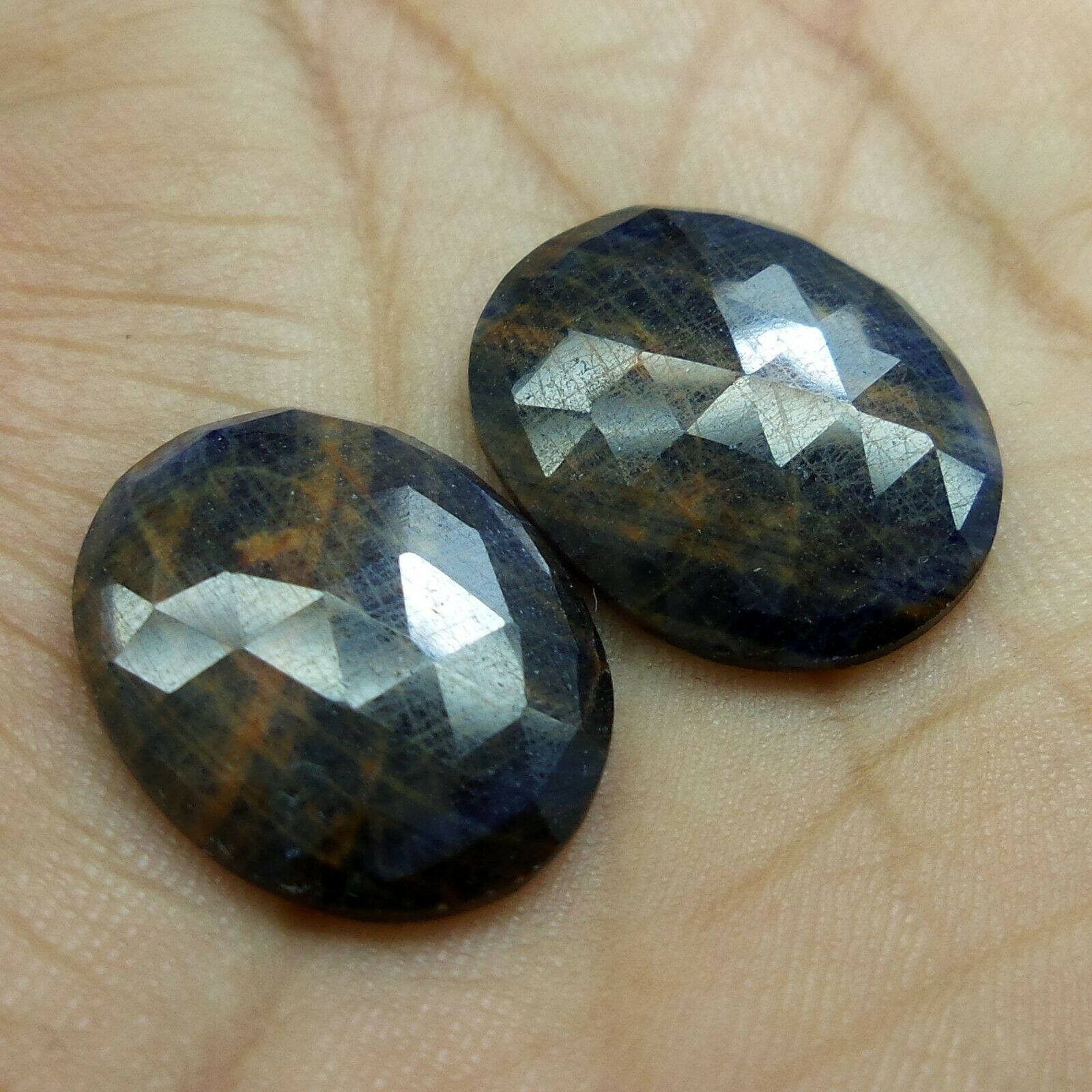 31.6 Ct 21.5x17.4 Mm Natural Blue Brown Ruby Zoisite Rose Cut Oval Gemstone Pair