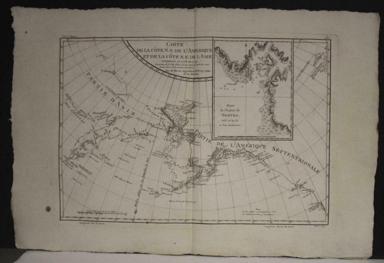 Alaska United States Nootka Sound Canada Russia 1787 Bonne Antique Original Map