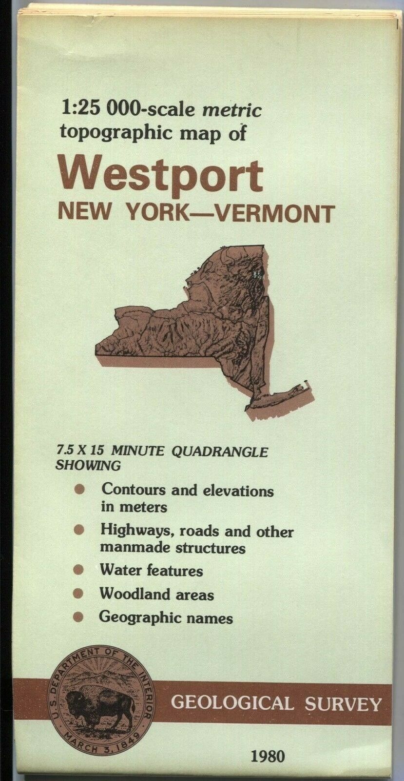 Usgs Topographic Map Westport - New York Vermont - 1980 - 25k -