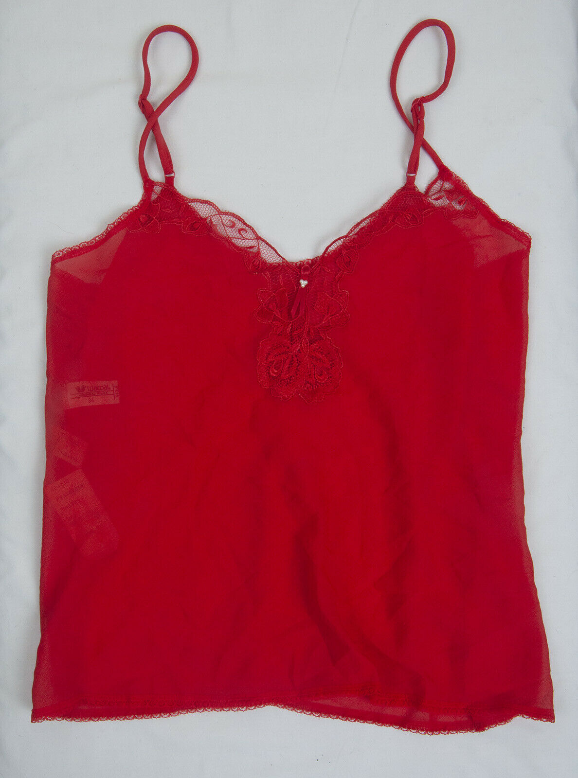 Vintage Lace Trimmed Wacoal Sheer Camisole Style 81018 Size 34 In Deep Red