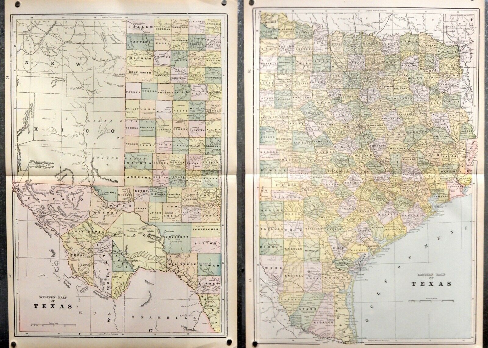 Antique Map: State Of Texas - 1897 - 2 Double-pages - Large Format