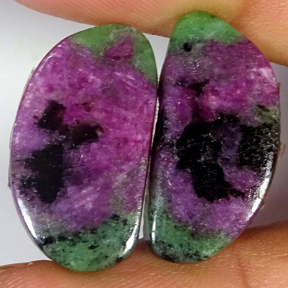 25.20 Cts 100% Natural Ruby Zoisite Pair Fancy Cabochon 12x23x3 Mm Gemstones