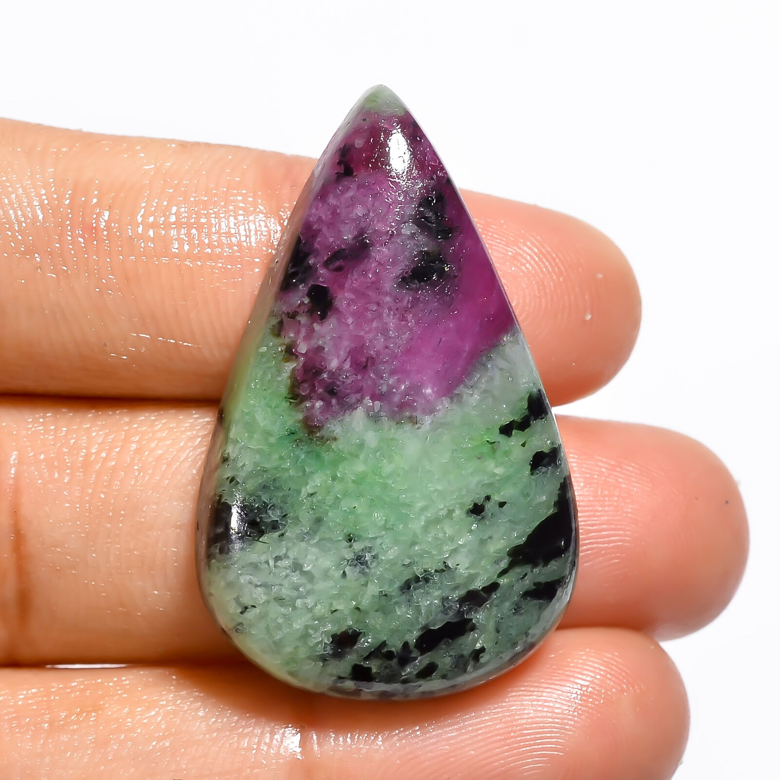Aaa+ Natural Ruby Zoisite Pear Shape Cabochon Loose Gemstone 50.5 Ct. 36x23x7 Mm