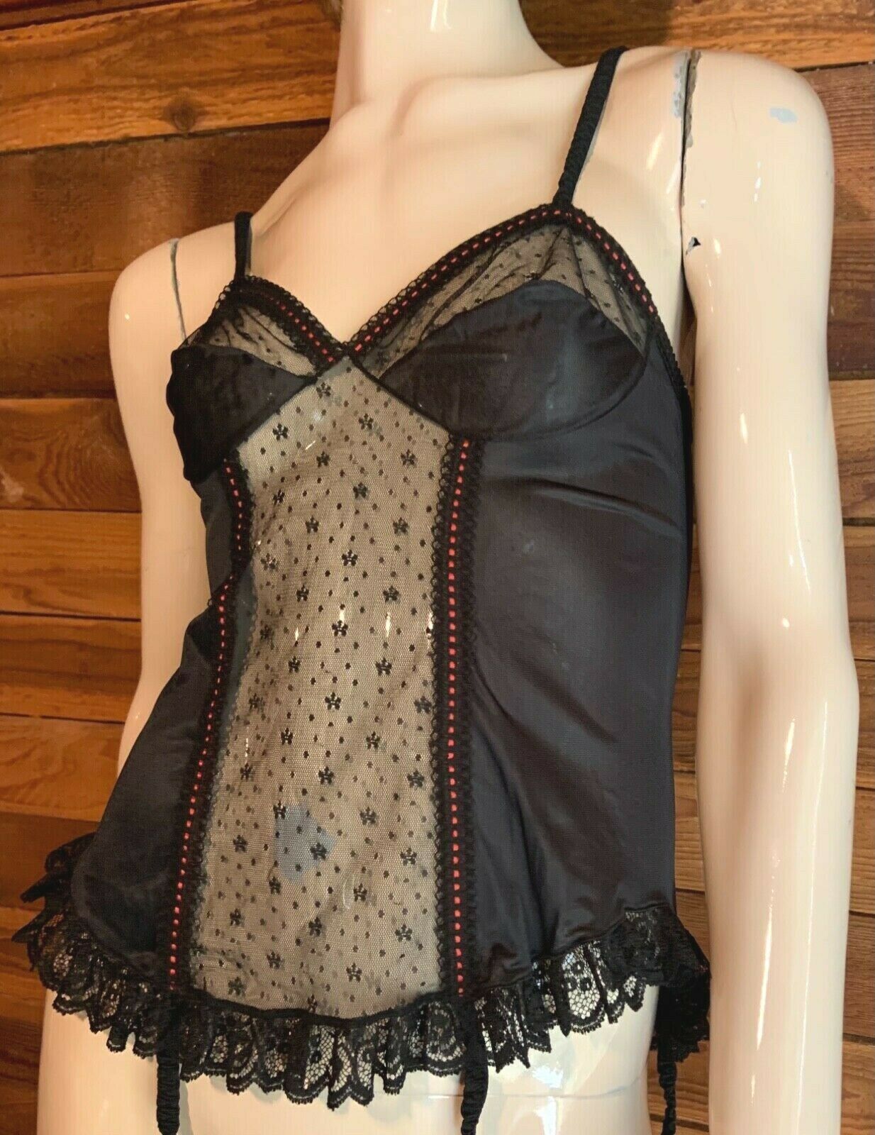 Vintage Newton Manufacturing Black Size Small Camisole W/garters   #13032