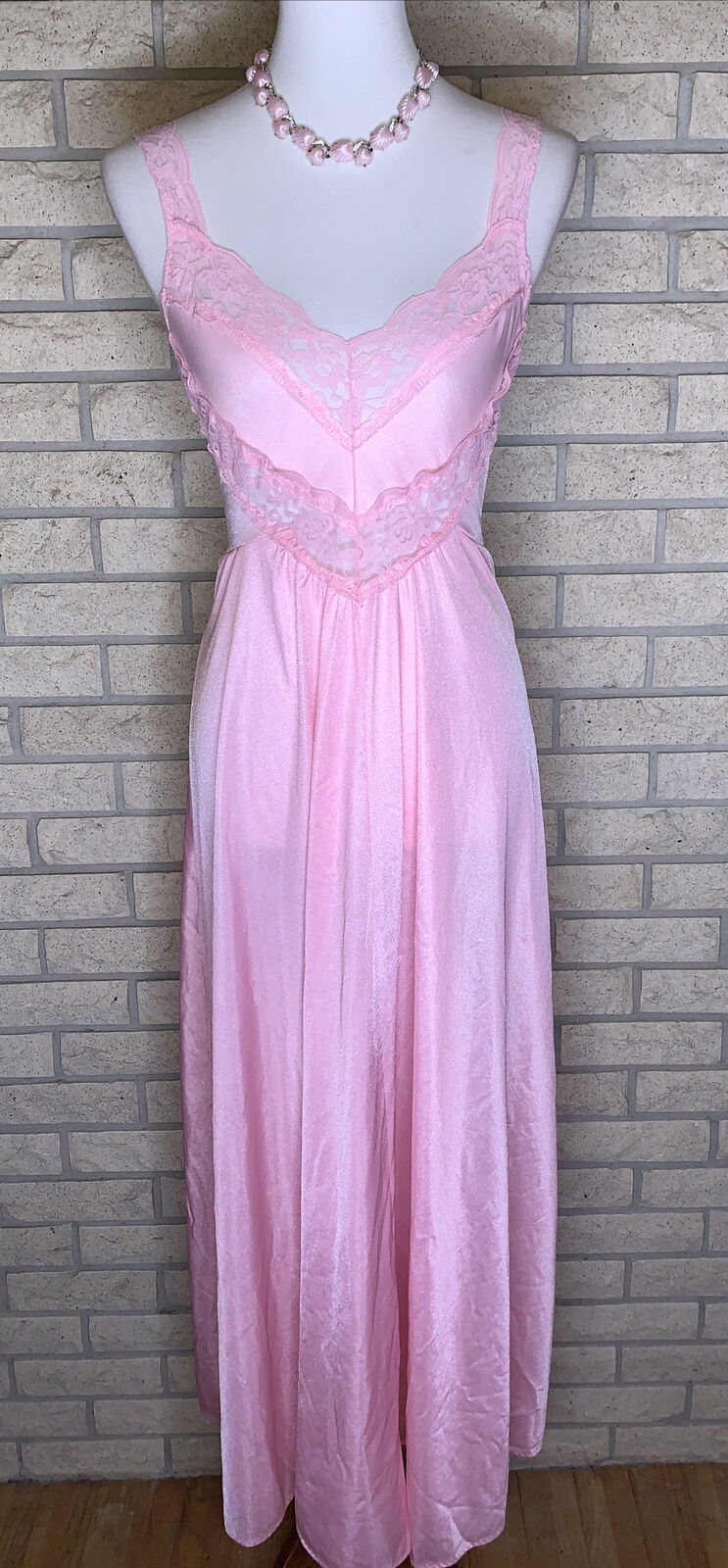 Vtg 1960s Eyeful Pink Nylon & Lace Nightgown Peignoir Size Large Pin Up Negligie