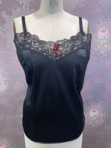 Vintage Black Silky Nylon Camisole Top Nighty Camisole Lingerie Plus Size 38