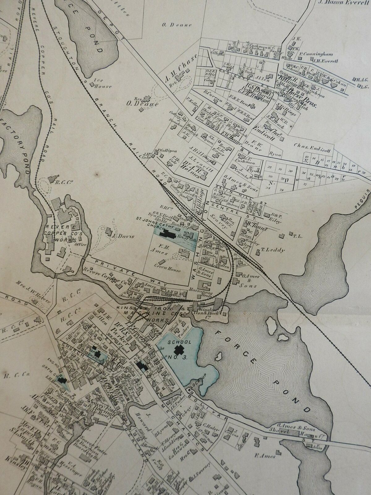 Canton City Plan Norfolk County 1876 Barnstable Mass. Detailed Large Map